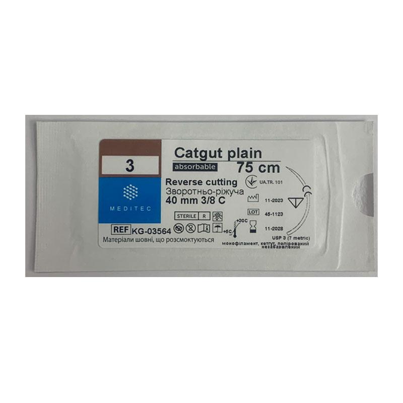 Матеріал шовний хірургічний, що розсмоктується кетгут, USP 3, монофіламентний, жовтий, довжиною 75 см